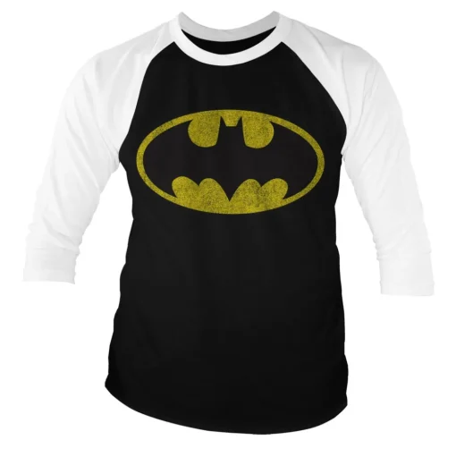 Batman Distressed Logo Baseball 3/4 Sleeve Tee
