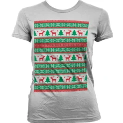 Christmas Knit Pattern Red/Green Girly T-Shirt