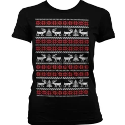 Christmas Knit Pattern White/Red Girly T-Shirt