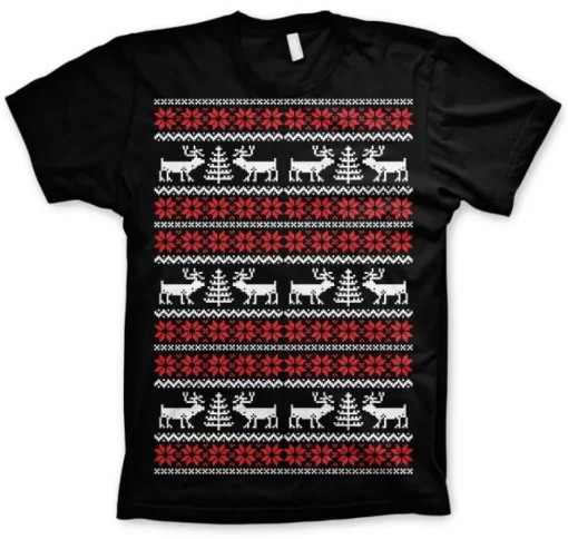 Christmas Knit Pattern White/Red T-Shirt