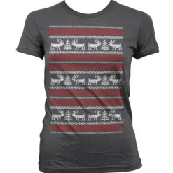 Christmas Knit Pattern White/Red Girly T-Shirt