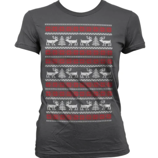 Christmas Knit Pattern White/Red Girly T-Shirt