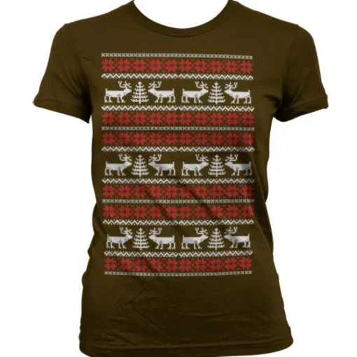 Christmas Knit Pattern White/Red Girly T-Shirt