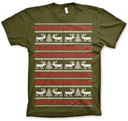 Christmas Knit Pattern White/Red T-Shirt