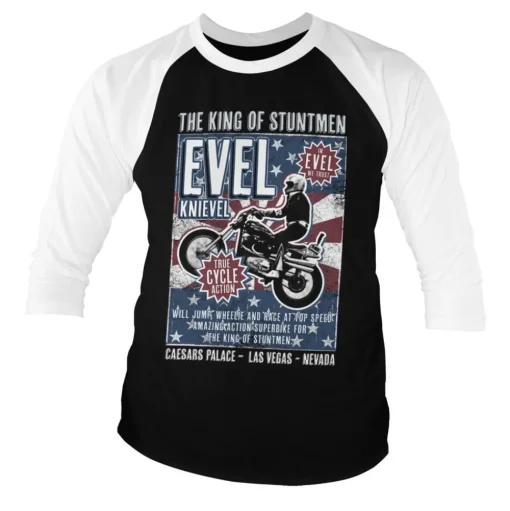 Evel Knievel Poster Baseball 3/4 Sleeve Tee