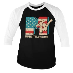 MTV Distressed USA-Flag Baseball 3/4 Sleeve Tee