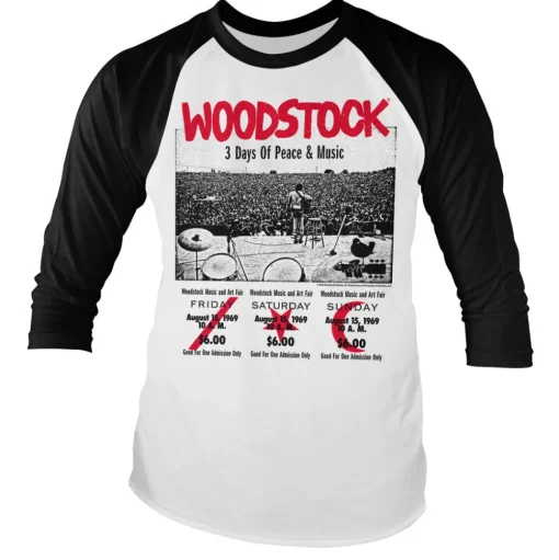 Woodstock - 3 Day Ticket Baseball Long Sleeve Tee